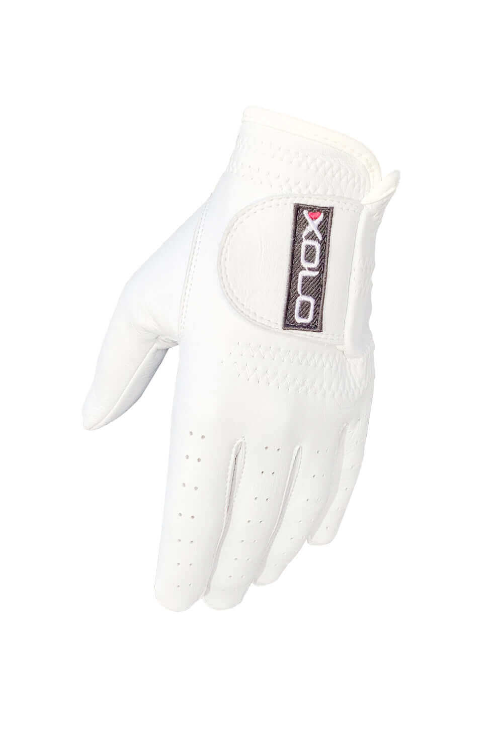 Golfhandschuhe Leder Xolo CabrettaPro Damen weiß Abbildung Handrücken. Damen Golfhandschuhe Leder Cabretta Pro, Beste Golfhandschuhe Leder Cabretta Pro Damen, Beste Golfhandschuhe Leder Cabretta Pro Damen, Beste Golfhandschuhe auf Deutsch, bester Golfhandschuh für Grip, beste Golfhandschuhe für Anfänger.